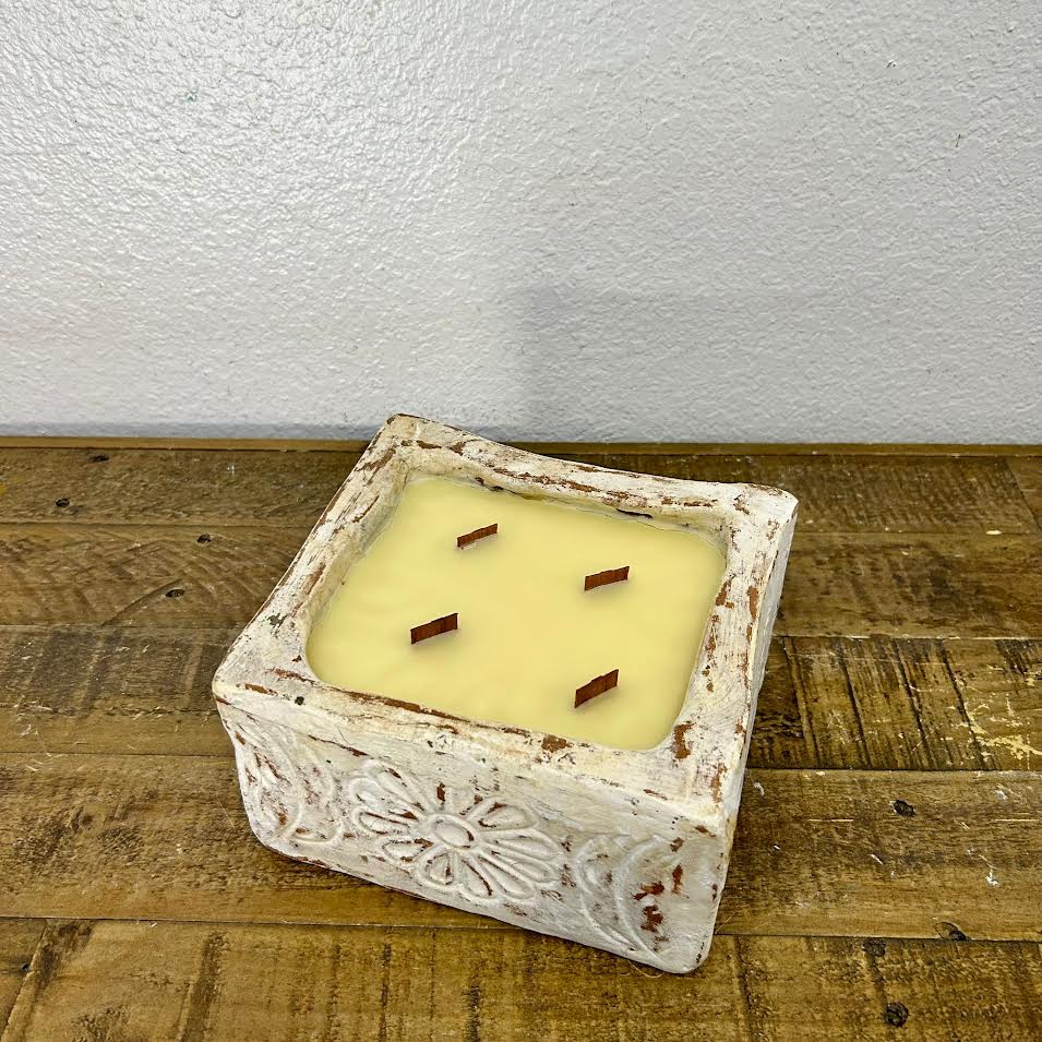 Square Clay Decorative Bowl with Beads, White Handmade